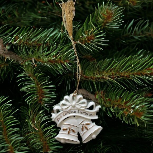 Vintage Lenox Porcelain First Christmas Together 1999 Bells Tree Ornament - Picture 2 of 10